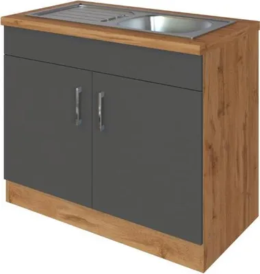 Obrázek produktu pro Kuchyňská skříňka s dřezem Held Möbel Sorrento 100 x 60 x 86 cm antracit matný dub světlý matný