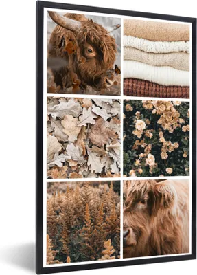 Produktbild von MuchoWow® Gerahmtes Poster Schottischer Highlander - Herbst - Collage 60x90 cm - Poster mit Schwarzem Bilderrahmen Wandposter Rahmen Foto Bilder - Kunst