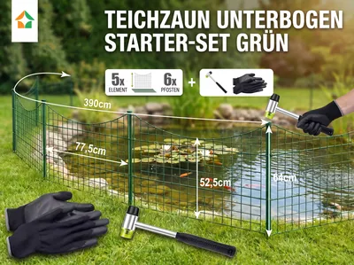 Produktbild von Teichzaun Unterbogen mit Starter-Set - ca. 390 x 52,5 cm - Grün