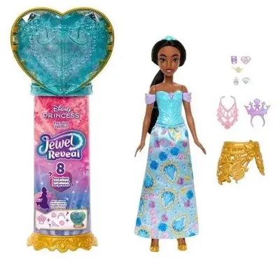 Produktbild von Disney Princess Jewel Reveal Jasmin Modepuppe mit 8 Überraschungen wie Juwelenbox und 10 Zubehörteilen, Modepuppe, Weiblich, 3 Jahr(e), Junge/Mädchen, 317,5 mm, Mehrfarbig