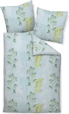 A bedding set with a floral pattern, including a duvet cover and two pillowcases, laid out flat.