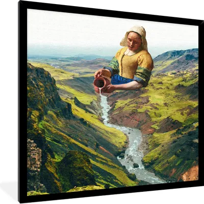 Produktbild von MuchoWow® Gerahmtes Poster Milchmädchen - Wasser - Vermeer 40x40 cm - Poster mit Schwarzem Bilderrahmen Wandposter Rahmen Foto Bilder - Mit Rahmen - Wanddekoration Schlafzimmer