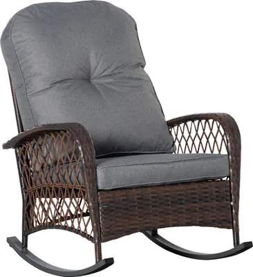 Produktbild von Outsunny Schaukelstuhl mit Kissen Loungemöbel Gartenstuhl PE-Rattan Braun