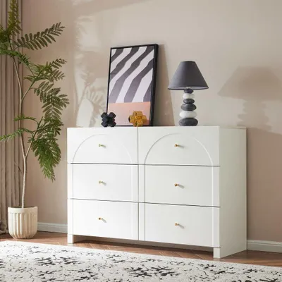 Zdjęcie produktu dla Komoda z 6 szufladami - Biała komoda z drzwiami do salonu i sypialni, wymiary: H76/B120/T40 cm
