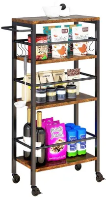 Obrázek produktu pro Dřevěný čtyřpatrový kuchyňský vozík