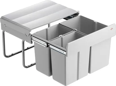 Zdjęcie produktu dla Trio Shorty – potrójny kosz na śmieci do zabudowy, 455 x 345 x 325 mm, 1 x 15 l / 2 x 7,5 l, szary