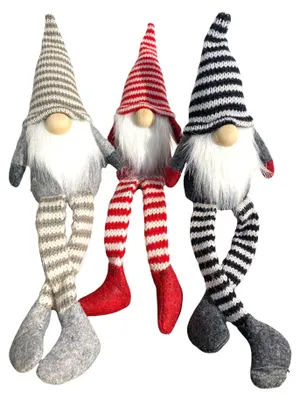 Produktbild von Winterwichtel Knud 32 cm – mit Schlenkerbeinen, 3-fach sortiert, skandinavische Weihnachtsdeko Figuren aus Filz, grau/rot