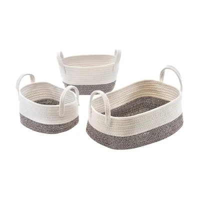 Produktbild von Kobolo Baumwollkorb mit Griffen 2 Größen oval weiß beige  Schrankkorb Ordnung Box Seilkorb Wäschekorb Korb Handkorb Aufbewahrungskorb Baumwolle Körbe