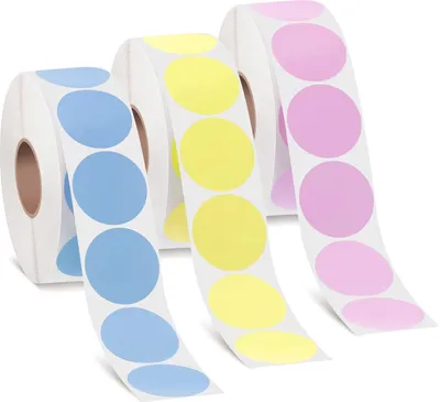 Produktbild von 1500 Stück 3 Rollen Runde Thermoaufkleber Bedruckbare Aufkleberrolle für kleine Unternehmen DIY-Beschriftung Adressetiketten (Gelb, Rosa, Blau)