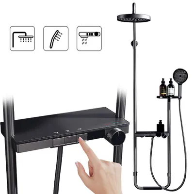 Produktbild von Duschsystem, Duschgarnitur für Bad,Dusche Komplett mit Lagerregal,Duschset Edelstahl, Duschgarnitur mit 300MM Große Lagerplattform