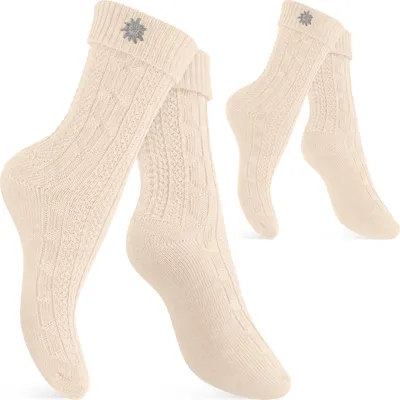 Produktbild von Celodoro Damen und Herren Trachten Socken (2 Paar) mit Edelweiß-Pin  Strümpfe - Weiß 43-46