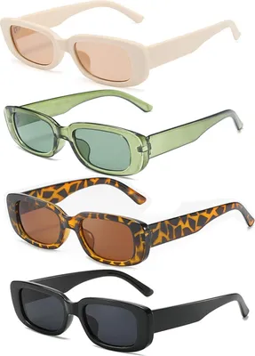 Image de lot de 4 lunettes de soleil rectangulaires rétro Lunettes de soleil vintage pour femmes