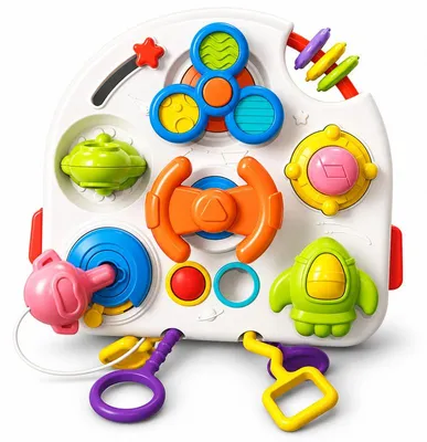 Produktbild von Busy Board Baby, 31-in-1 Montessori Aktivitätsbrett, Sensorik Lernspielzeug für Feinmotorik und spielerisches Entdecken, Weiß