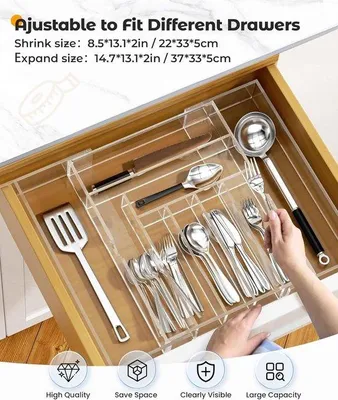 Obrázek produktu pro Nastavitelný držák na příbory, 7–9 přihrádek, velký