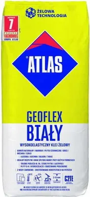 A bag of Atlas Geoflex white gel adhesive.