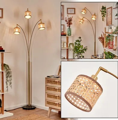 Produktbild von Varoni Stehlampe aus Metall/Rattan/Stoff in Schwarz/Messing/Natur/Schwarz
