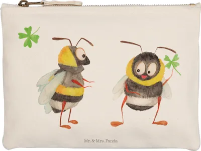 Produktbild von Mr. & Mrs. Panda Schlampermäppchen Hummeln Kleeblatt Größe M - Weiß - Geschenk, Stoffbeutel, Biene, Kulturbeutel, Lustige Sprüche, kosmetiktäschchen, Kulturtasche, Hummel