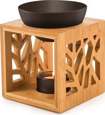 Produktbild von Duftlampe der Serie Pattern in Schwarz, gefertigt aus Holz mit Bambus-Optik