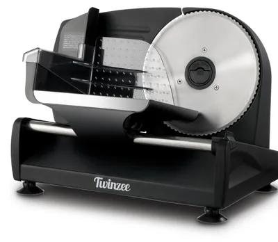 Produktbild von Twinzee Allesschneider Elektrisch 150W – Schneidemaschine 2 Klingen, Schnittstärke 0-15 mm – Brotschneidemaschine, Schinken, Wurstschneide & Käse - Schwarz