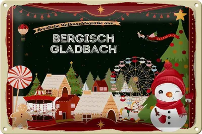 Produktbild von Blechschild Weihnachten Grüße aus BERGISCH GLADBACH 30x20cm
