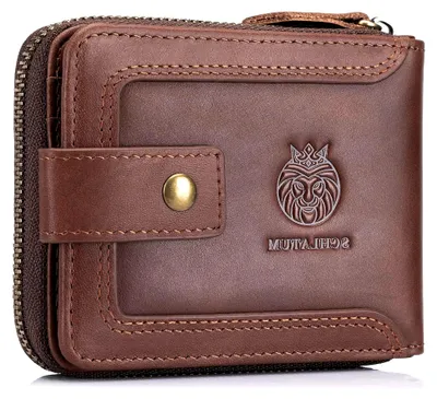Produktbild von Herren-Geldbörse aus echtem Leder, mit Reißverschluss, RFID-blockierend, großes Fassungsvermögen, klassische Geldbörse mit Münzfach, Ausweisfenster, Kaffee, 4.7" H x 3.5" L x 1.1" W, Vintage