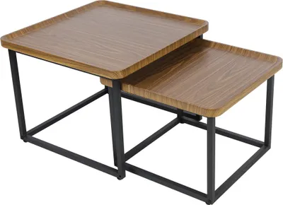 Image de WISFOR Table basse, set de 2 tables, table d'appoint, aspect bois, hauteur 40cm et 45cm, table basse table de salon moderne