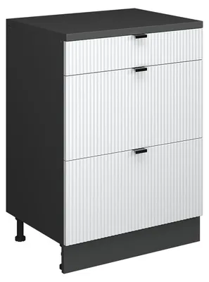 Obrázek produktu pro Kuchyňská skříňka pod šikmou střechu Vicco R-Line Bílé zvlnění 60 cm bez šikminy se 3 zásuvkami, Model 61708