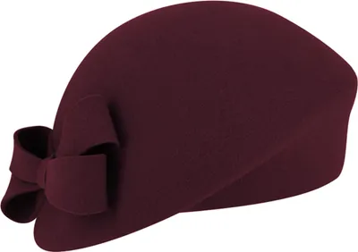 Fiebig schicker asymmetrischer Pillbox-Filzhut mit Schleife in rot