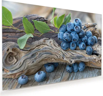 Produktbild von Glasbild 120x80cm in XXL für Wohnzimmer, Schlafzimmer Motiv Blaubeeren auf Holz