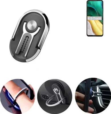 Produktbild von K-S-Trade 3in1 Smartphone-Ring Handy-Ring kompatibel mit HiSense Infinity H50 Fingerhalterung  Handyring Tischständer Lüftungsgitter-Halterung Tisch