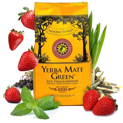 Produktbild von Yerba Mate Green 'Fresa Frutilla' 1kg - Brasilianischer Mate-Tee mit Erdbeerfrüchten, Minze, Zitronengras und Holunderfrüchten - Natürliche Zutaten