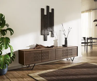 Produktbild von DELIFE Lowboard Manjula 200 cm Mango Braun 4 Türen V-Fuß Metall Schwarz