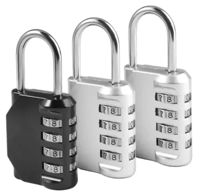 Immagine prodotto di Lucchetto a combinazione numerica, 4 cifre, resistente alle intemperie, in metallo, set da 3 pezzi, colore nero/argento