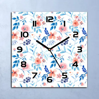 Produktbild von Wanduhr Echt-Glas-Küchenuhr Aquarell Blumen Quarz Lautlos 30x30 Deko Bilder