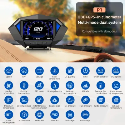 Produktbild von Intelligentes Auto-Neigungsmesser, Neigungsmesser, digitales Head-Up-Display, GPS-Geschwindigkeit, OBD-Tachometer, Geschwindigkeit, Spannung, Wasserte