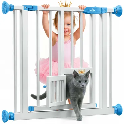 Image de KIDIZ® Barrière de sécurité à clipser avec chatière, Barrière de sécurité, Autoclose Barrière d'escalier pour enfants sans percer | Protection stop 90°, pivotante, Barrière de sécurité pour escaliers