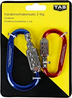 Produktbild von Karabinerhaken-Set 2-teilig mit Zahlenschloss Karabiner Zahlenvorhängeschloss