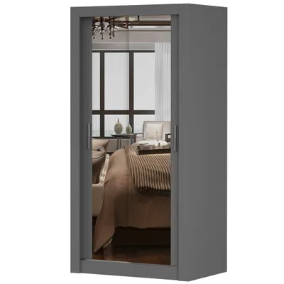 Image de Armoire à portes coulissantes Armoire 100cm gris/gris avec deux miroirs MILAN