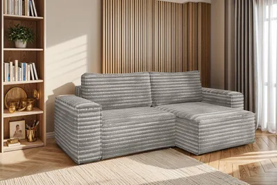 Image de Canapé d'angle en L Bohoo avec fonction sommeil tissu Velo gris droite