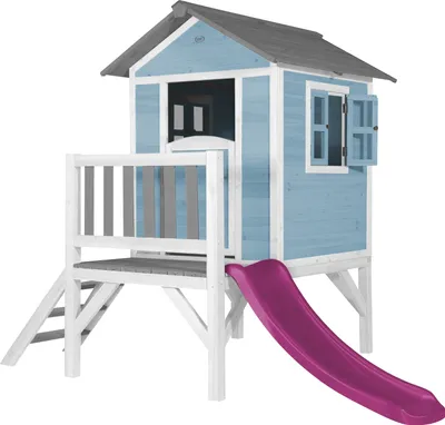 Produktbild von AXI Spielhaus Beach Lodge XL in Blau mit Rutsche in Lila | Stelzenhaus aus  Holz für Kinder | Kleiner Spielturm für den Garten