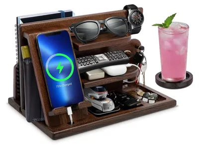 Holz-Dockingstation, Telefonhalter & Organizer, 30x20x18,5 cm