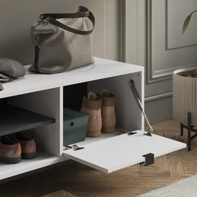 Image de Banc pour chaussures Vicco Eliza Blanc 100x45cm avec porte pliante, Model 56407