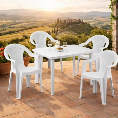 Produktbild von 5tlg Gartengarnitur Camping Outdoormöbel 100x70cm Kunststoff Weiß