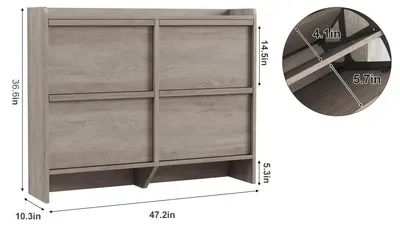 Produktbild von Schmaler Schuhschrank Flur - Holz Schuhregal mit 4 Klappfächern - Versteckte Aufbewahrung - Freistehend - Grau
