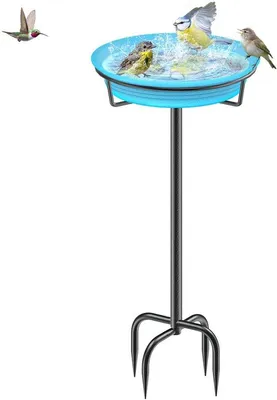 Image de Bain d'oiseaux 35,5 pouces, grand, bleu, résistant au gel, sur pied, bain d'oiseaux de jardin pour oiseaux sauvages