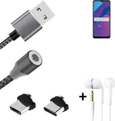 Produktbild von K-S-Trade® Hochwertiges Magnet-Lade-kabel Sync-Kabel Daten-Kabel + Kopfhörer für Huawei Honor Play 9A mit USB-Typ-C-Anschluss und