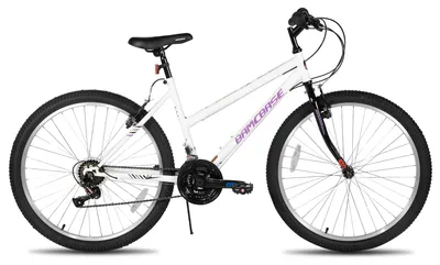 Immagine prodotto di Mountain bike da donna, disponibile nelle taglie 24 e 26 pollici, con 18 velocità, freni a V doppi e telaio in acciaio con elementi in carbonio