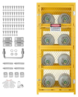 Immagine prodotto di Armadio per bombole di gas SucceBuy, dimensioni 762x762x1785 mm, armadio di sicurezza Acciaio al carbonio, con struttura a 4 livelli per un massimo di 8 bombole, completo di serratura e chiave, adatto per propano, ossigeno e azoto