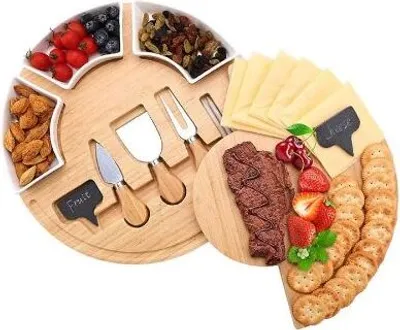 Produktbild von Sada na servírovanie syra, jednohubiek a dezertov s príslušenstvom (1x doska na syr , 3x misky, 1x nôž, 1x špachtľa a 1x vidlička) - SNACKPLATTER