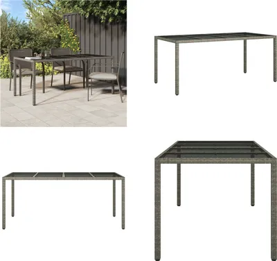 Image de vidaXL Table de jardin Gris 190x90x75 cm Verre trempé et poly rotin - Table de jardin - Tables - Tables
